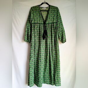 Green Floral Cotton Garden Patio Dress Cottagecore Lounge Dress Made in India